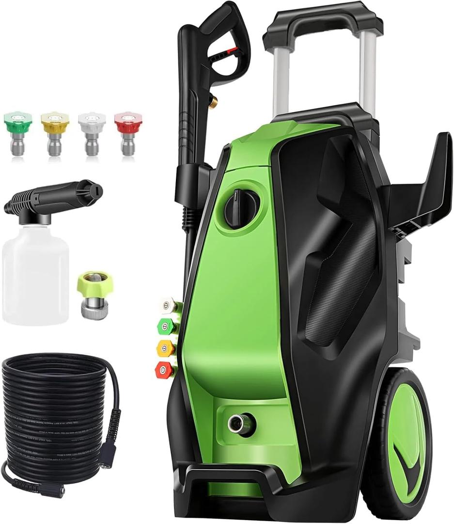 Electric Pressure Washer, 5000 PSI 4.0 GPM Heavy Duty Power Washer Electric Powered with Foam Cannon, 4 Nozzle Tips,33FT Hose and Soap Bottle for Home/Cars/Driveways/Patios/Decks/Fences(Green)