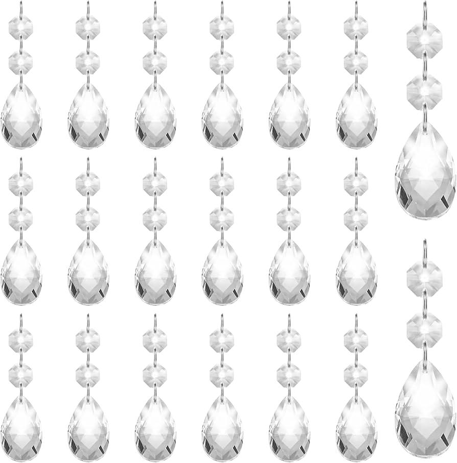 Clear Crystal Teardrop Chandelier Prisms Parts Hanging Galss Crystal Pendants Beads  Set of 32