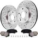 Front Drilled and Slotted Brake Pads and Rotors Kit Ceramic Automotive Replacement Brake Kits Vented 11.10 Inch Compatible for Honda Accord Civic Element 2002-2017 (14 Pcs)
