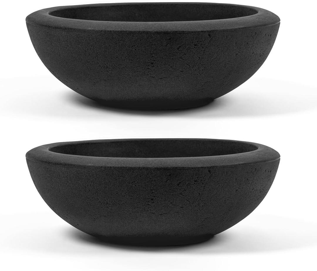 ARBORA 21" Santorini Bowl 1-Pack with Classic Black Finish - Polyresin Indoor and Outdoor Planters, Durable, Weatherproof, Lightweight, Large Plant Pots for Patio, Garden, Deck, Entryway