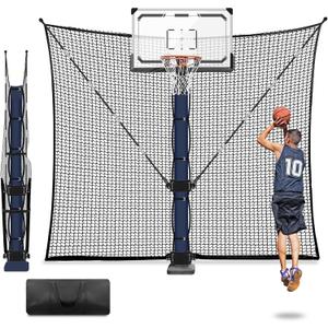 ORIENGEAR Basketball Rebounder Net 10x10 FT – Large Yard Guard Basketball Net Catcher Backstop Net for Outdoor Hoops, Universal Fit for Round & Square Poles, Quick Foldable Storage Design + Carry Bag