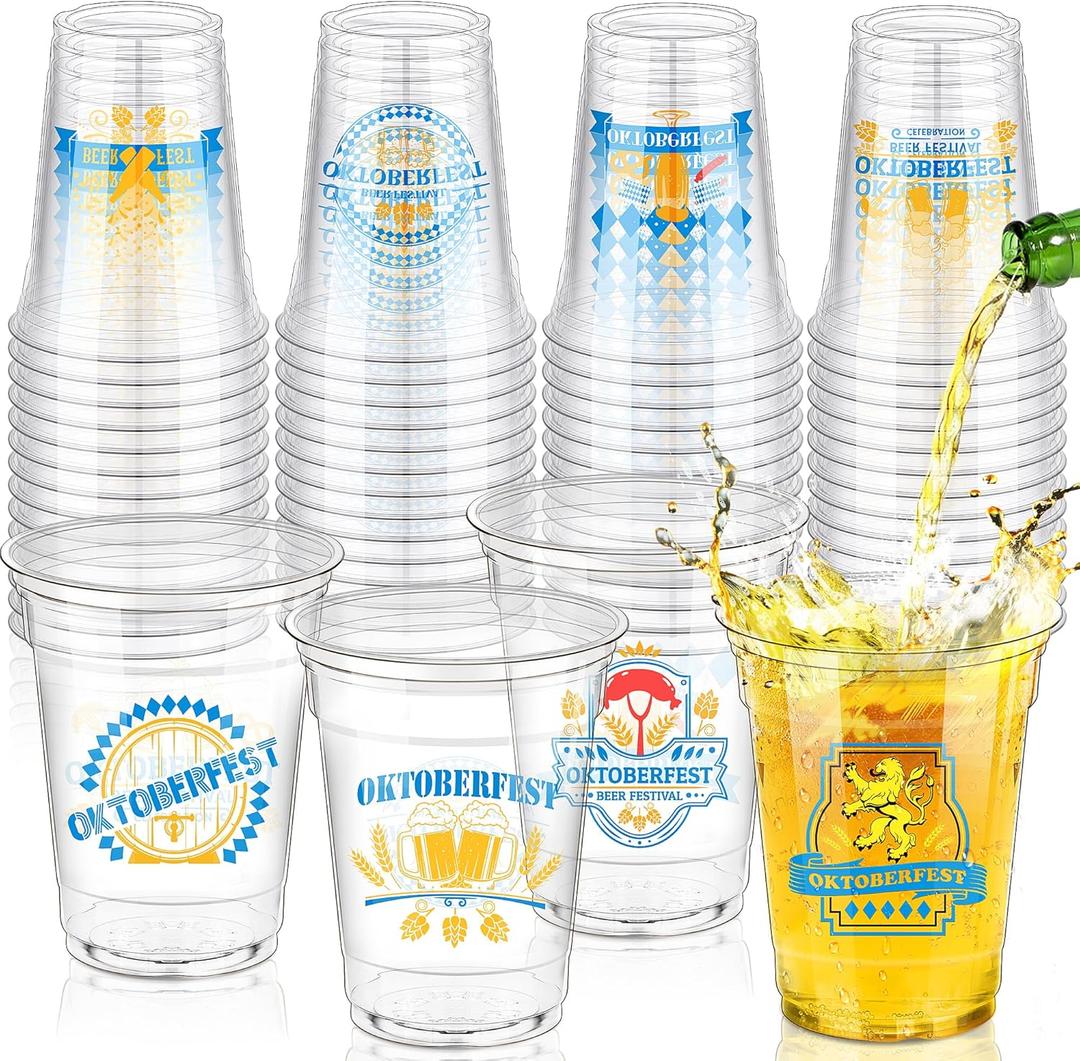 60 Pieces 16 oz Oktoberfest Plastic Disposable Cups Oktoberfest Party Cups Clear Plastic Cup German Beer Drinking Cup for Bavarian Party Supplies