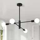 HHR 4-Light Sputnik Chandelier, Black Modern Chandelier Ceiling Light Fixture, Height Adjustable Chandeliers for Dining Room Kitchen Island, Mid Century Pendant Lighting for Living Room