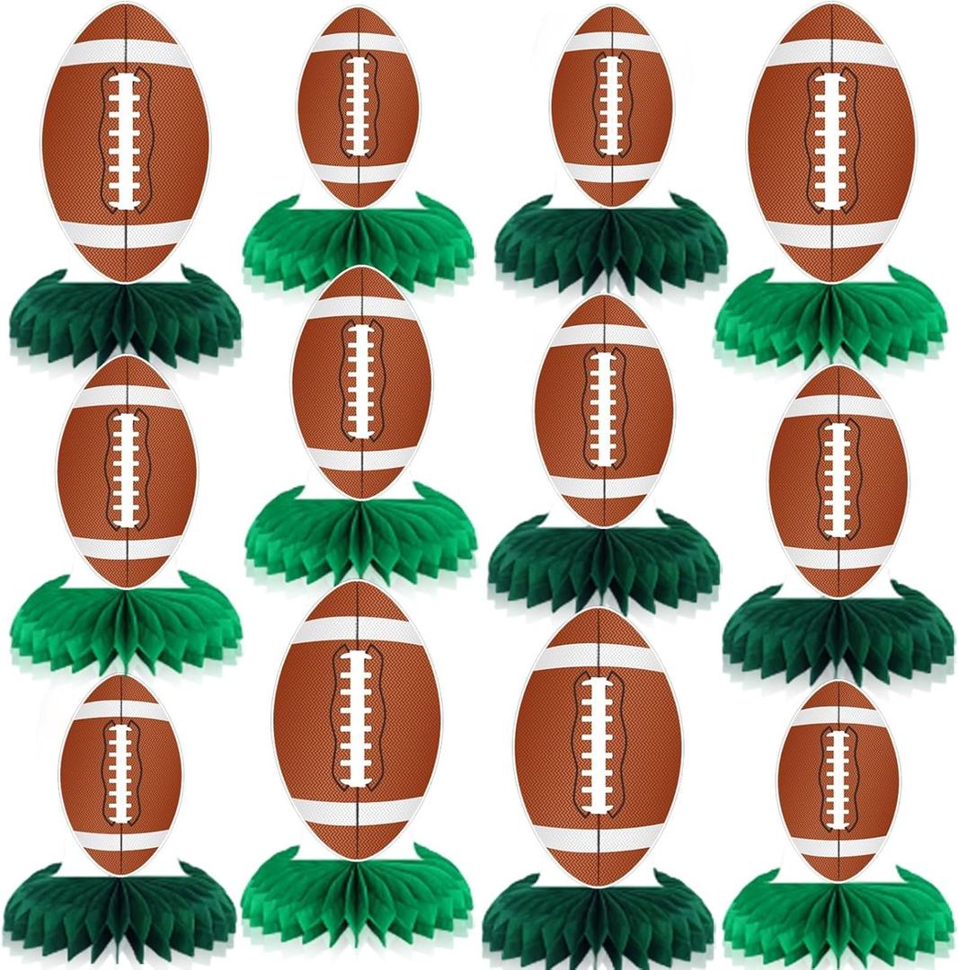 12 Pcs Football Honeycomb Centerpieces Sports Party Decor Football Honeycomb Centerpieces Table Toppers Rugby Ball Table Decoration for Football Party Favor Sport Birthday Party Supplies