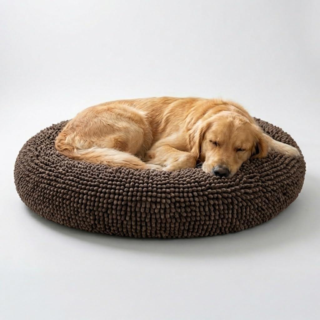 Muddy Mat Cloud K-9 Bed for Dogs & Cats, Soft & Relaxing Donut Dog Bed, Chenille Material, Removable Cover, Washable & Dryer SafeBrown Large(40'x40')