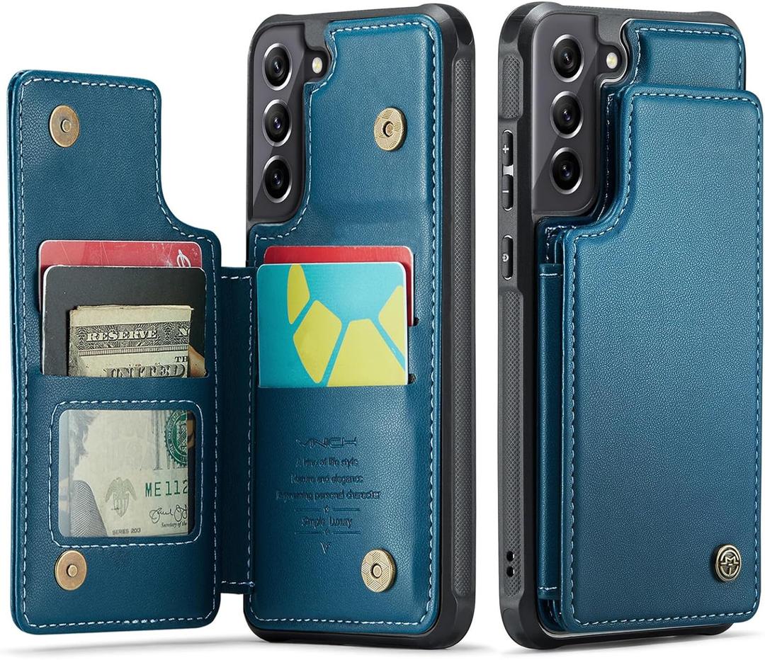 Vinich for Samsung Galaxy S21 FE Wallet Case with Card Holder, RFID Blocking Credit Slots Kickstand Shockproof Phone Cover Fit for Galaxy S21 FE 6.4" Blue