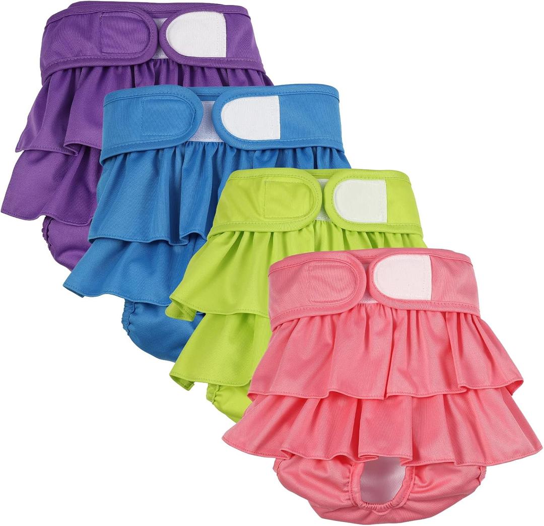 4 Pack Dog Diapers Female Washable Dog Diapers Reusable Puppy Diapers Highly Absorbent Comfortable Doggy Diapers for Dogs in Heat or Excitable Urination(M, Candy Color)