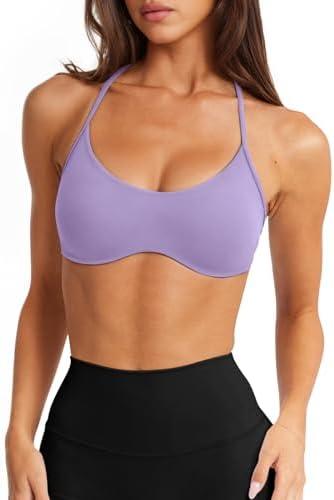 LASLULU Womens Sexy Y Back Sports Bra Padded Racerback Spaghetti Strap Workout Yoga Gym Athletic Bras Tops Bralettes, M