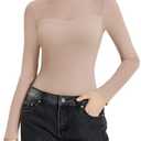 Avidlove Long Sleeve Bodysuits for Women Mock Neck Sheer Mesh Sleeve Bodysuit Double Lined Leotards Shirt Going Out Top, No Size