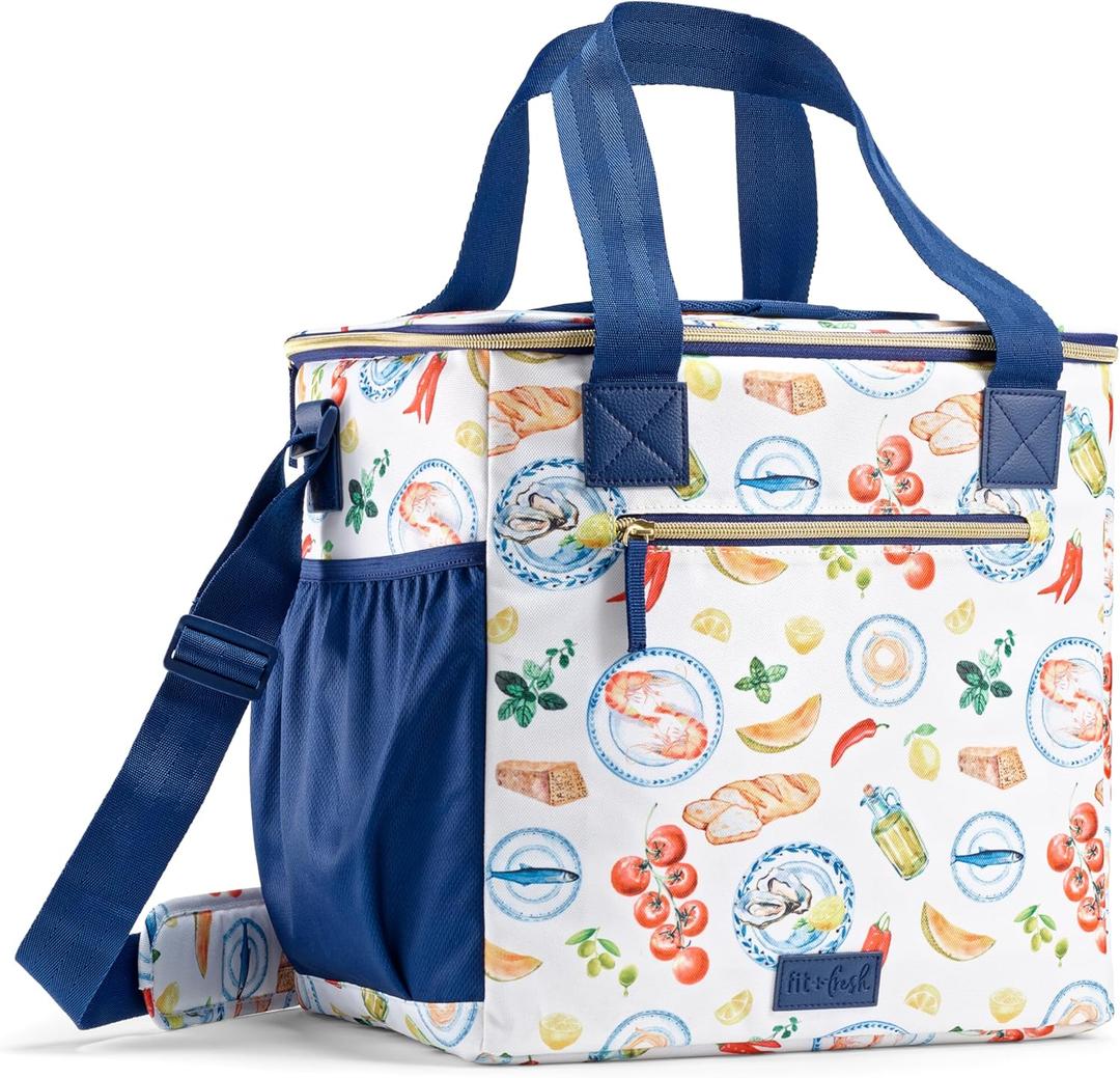 Fit & Fresh, 24-Can Soft Cooler Bag Insulated Leak-Resistant, Portable Soft Cooler, Large Cooler, Soft Sided Cooler Bag, Travel Cooler, Al Fresco