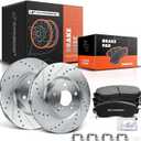 A-Premium 12.60 inch (320mm) Front Drilled and Slotted Disc Brake Rotors + Ceramic Pads Kit Compatible with Select Honda Models - Odyssey 2011 2012 2013 2014, 6-PC Set