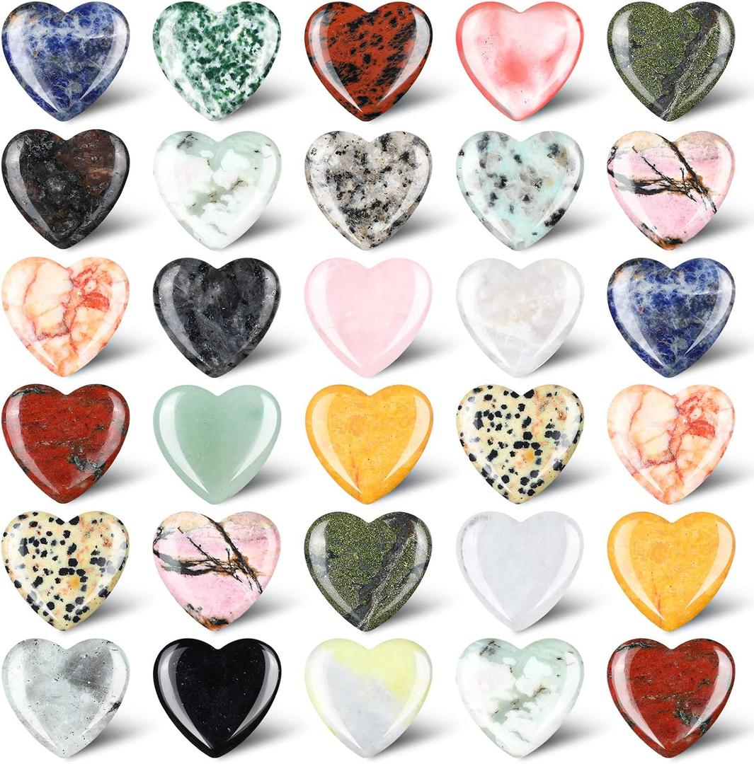Nuenen 30 Pcs Heart Shape Crystals Bulk 1.2 Inch Gemstone Mother Gift Heart Worry Rocks Quartz Love Pocket Stones Palm Bulk for Mom Women Meditation (Vintage Color)