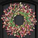 Artgar Spring Wreaths for Front Door - 26 Inch Spring Summer Front Door Wreath, Artificial Paper Flower Wreath for Indoor Outdoor Home Door Wall Window Wedding Background Decor (Red&Orange&Purple)