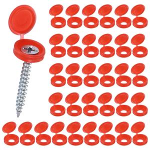 100-Pack Plastic Hinged Screw Cover Caps, 5mm Shutter Screws with Caps, Fold Snap Washer Covers, Washer Flip Protection Covering M3 M4 M5 Screws Heads [Red]