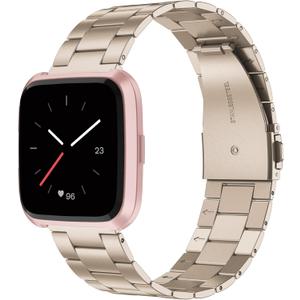 Wearlizer Stainless Steel Compatible for Fitbit Versa/Versa 2, Ultra-Thin Lightweight Replacement Bands for Women & Men (Scrub Gold)