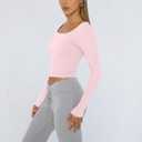 Trendy Queen Womens Square Neck Long Sleeve Shirts Double Lined Slim Fit Tops Y2K Going Out Basic Tees (Pink, M)