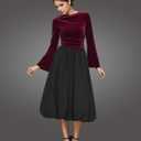 Long Sleeve Velvet Tops for Women, Ruched Crop Top Boat Neck Bell Sleeve Slim Fitted Shirt (Small, Winered)