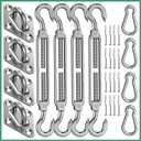 Sun Shade Sail Hardware Kit: 6 Inch Stainless Steel Sun Sail Hardware Kit for Triangle & Rectangle Shade Sail Canopy Installation, 44 Pcs Sunshade Hardware for Sun Shades Outdoor Patio Garden Backyard (Silver)