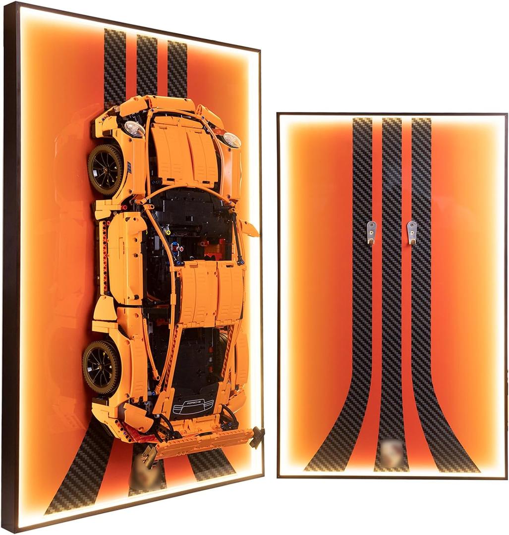 Display Wallboard for Lego Technic 42056 Porsche 911 GT3 RS Race Car, Display Wall Mount with Led Lights, Home Decor Adult Collectibles Wall Mount, Gift for Car Model Collectors(No Model Included), 14 x 1.5 x 4.5 inches
