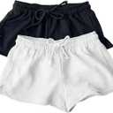 Locoowai 2 Pack Womens Sweat Shorts Drawstring High Waist Summer Athletic Loose Elastics Sweatpants with Pockets Black and white M