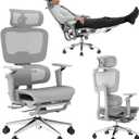 D300 Ergonomic Office Chair with Footrest,Big and Tall Desk Chair with 3D Separate Lumbar Support & Comfy Headrest,6D Adjustable Armrests,High Back Swivel Mesh Computer Chair for Long Hours(Gray)