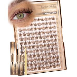 Brown Lash Clusters Kit Natural Cluster Eyelash Extensions Kit Gently Fluffy Inidvidual Lashes CC Curve Dark Brown Cluster Lashes Fairy Wispy Eyelash Clusters with Lash Bond and Seal (10-16MM)
