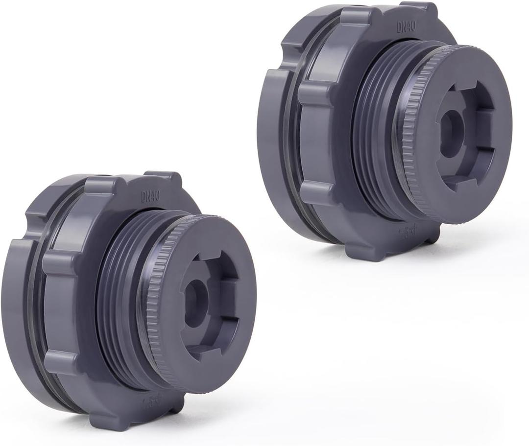 ChillWaves PVC Bulkhead Fitting 2" Double Thread Connector Adapter with Plugs for Water Tank, Aquariums, Rain barrels(2-PACK)