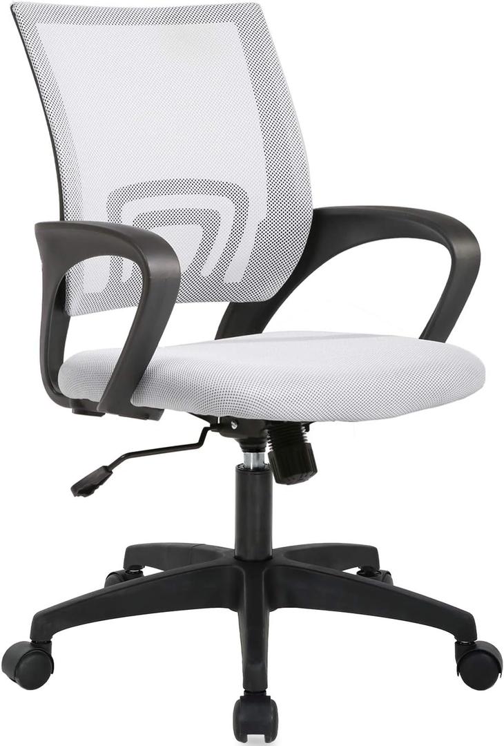 BestOffice | Ergonomic Office Chair | Mid-Back Swivel Desk Chair | Breathable Backrest & Lumbar Support | Adjustable Height | Sponge Seat | Rolling Wheels | White | for Adults & Women, 22d X 22w X 35.2h in