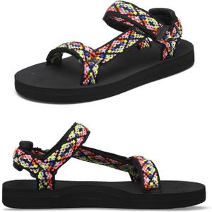 Qzize Sandals for Women Comfortable Water Shoes with Thin Sole, Lightweight Walking Hiking Beach Sandals for Women Black & Colorful, Size 6.5