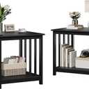 Treocho End Tables Living Room Set of 2, 24 Inch Square Side Table with 2-Tier Storage Shelf, Modern Nightstand for Living Room, Bedroom, Office, Black