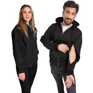 Inspired Comforts Unisex Dialysis Hoodie Sweatshirt with Two Way Zips for Arm Port Access | Full Sleeve |Warm Fleece| L, Black