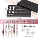 Zonon Glass Dipped Pen Ink Set 14 Pcs Crystal Signature Calligraphy Include 6 Pcs Glass Dip Pen 6 Colorful India Ink and 2 Holder for Art Writing Gift(Purple Pink Color System)