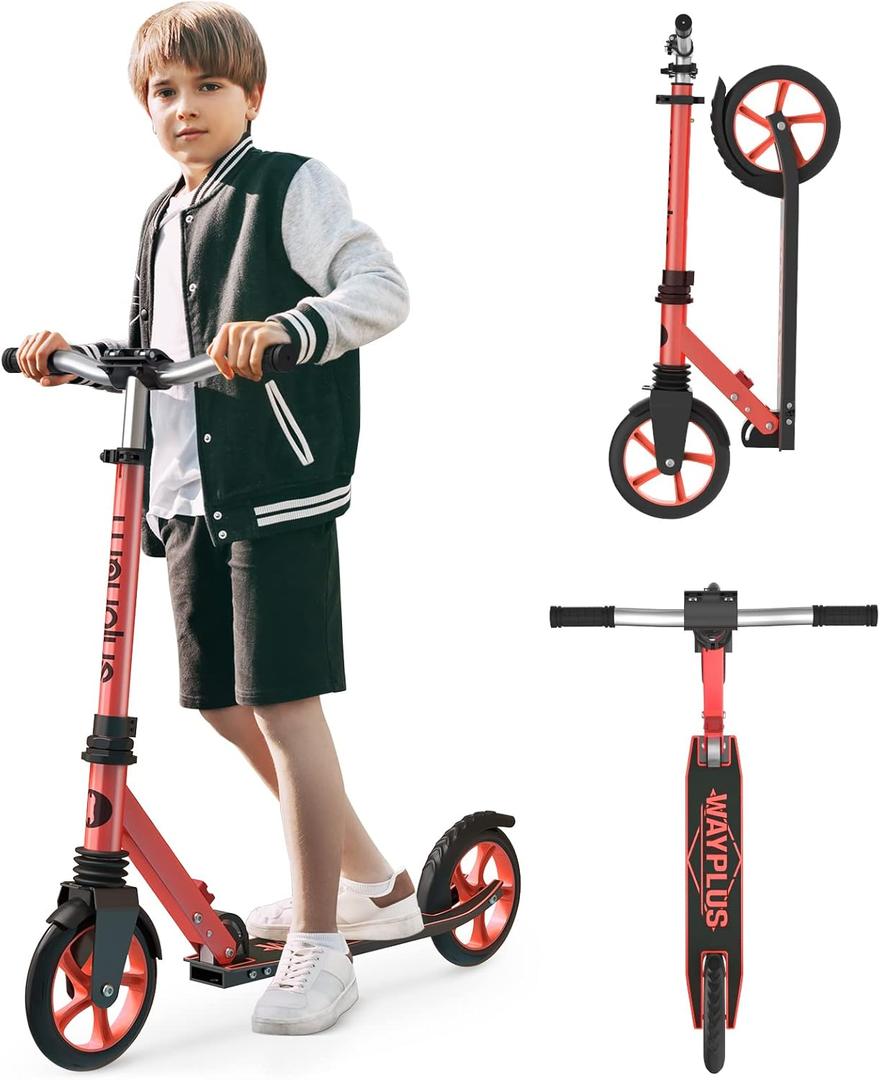 Kick Scooter for Ages 6+,Kid, Teens & Adults. Max Load 240 LBS. Foldable, Lightweight, 8IN Big Wheels for Kids, Teen and Adults, 4 Adjustable Levels. Bearing ABEC9 (Red)