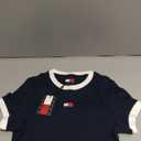 Tommy Jeans Women's Short Sleeve Cotton Graphic T-Shirts with Embroidered Badge Logo (Large, Dark Night Navy)