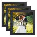 8x8 wood Picture Frame Set of 3, Made of Real Glass for 8x8 Black Frames, Wall and Tabletop Display Photo Frame for Home Décor Gallery Family Wedding Memorial Pic Frame Gift