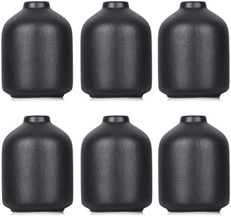6 Pack Boho Vases, Modern Black Ceramic Bud Vases for Home Decor, Dry Flowers Centerpieces in Bulk, Mini Flower Vases for Wedding Decor