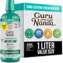 GuruNanda Fresh Breath Mouthwash 12-Hour Fresh Breath & Helps Fight Bad Breath ADA Accepted, Alcohol & Fluoride-Free Oral Rinse Wild Mint, 33.8 oz/1 Liter