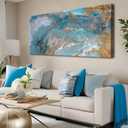Blue Abstract Canvas Wall Art for Living Room, Navy and Gold Fluid Marble Picture Prints, Modern Painting Artwork for Bedroom, Bathroom, Office, Home Decor 20x40 Inch