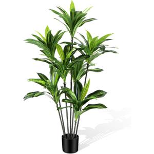 Dracaena Artificial Plant Indoor 5FT - Large Tropical Fake Tree with Lifelike Leaves - Tall Faux Floor Plant in Pot - Artificial Dracaena Tree Indoor for Home Office Living Room Decor