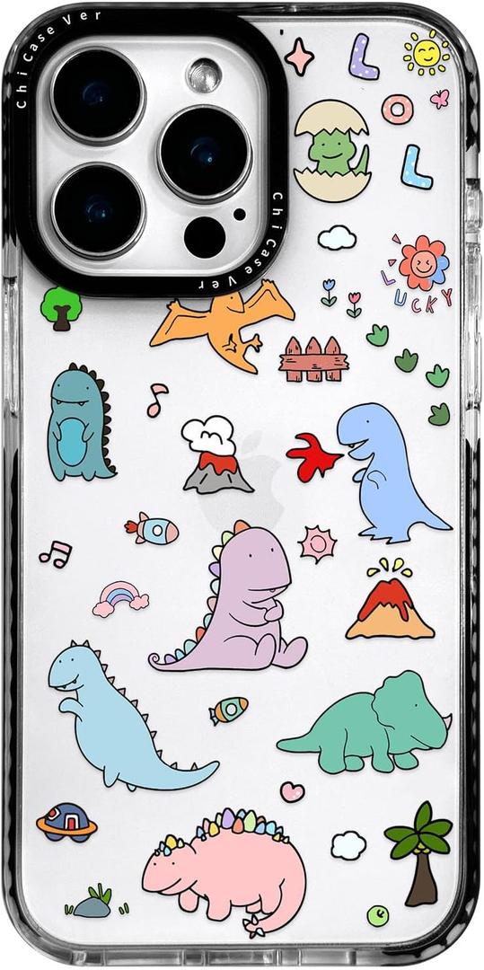 for iPhone 15 Pro Max Case, Cute Dinosaur Collage Pattern with Pastel Dinos, Military-Grade Drop Protection, Cute Soft Slim TPU Protective Cover with Camera Protection for Women & Girls