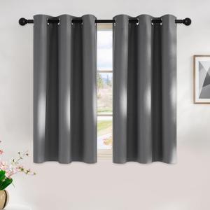 NICETOWN Grey Kitchen Blackout Short Curtain Panels for Bedroom, 45 Inch Long Thermal Insulated Grommet Top Blackout Draperies and Drapes (2 Panels, W42 x L45 -Inch, Grey)