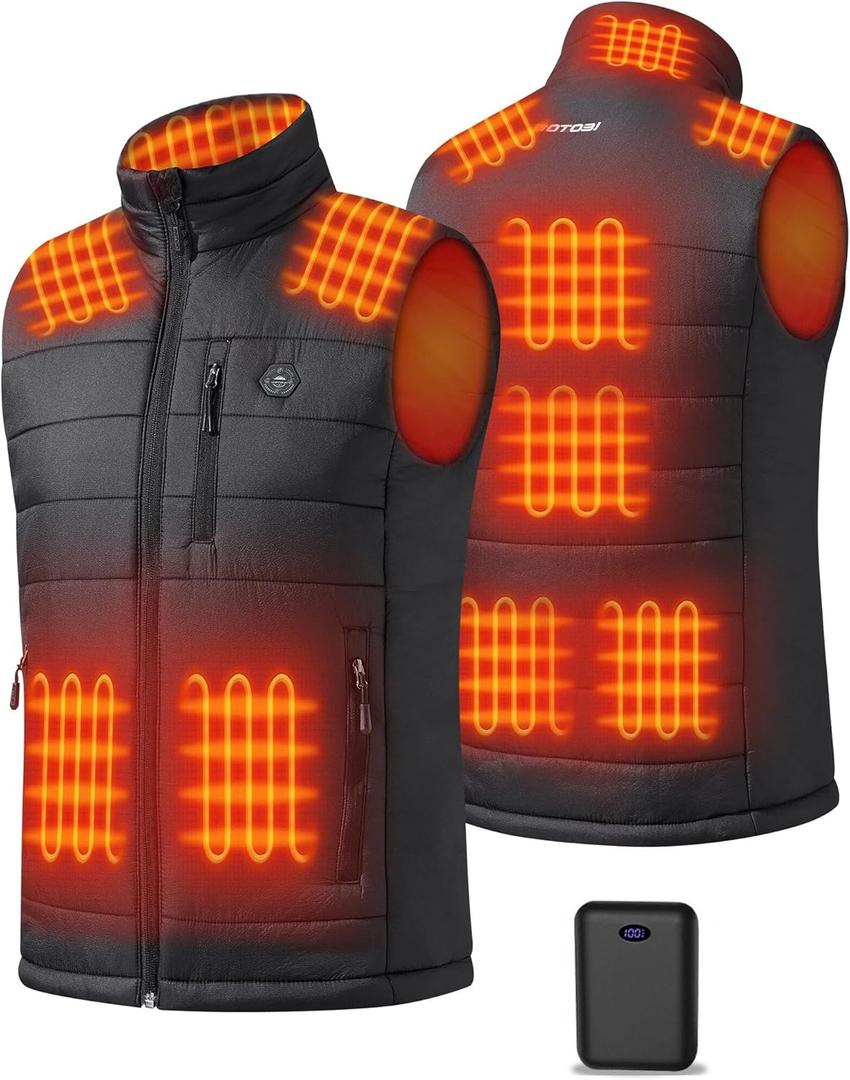 Heated Vest for Men with 16000mAh 7.4V Battery Pack, Ergonomic 9 Heating Zones, Smart Temp Control Men's Heated Vest  XL