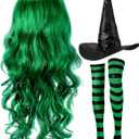 Janinka Halloween Witch Costume Set for Woman, Wig, Witch Hat, Socks (Green)