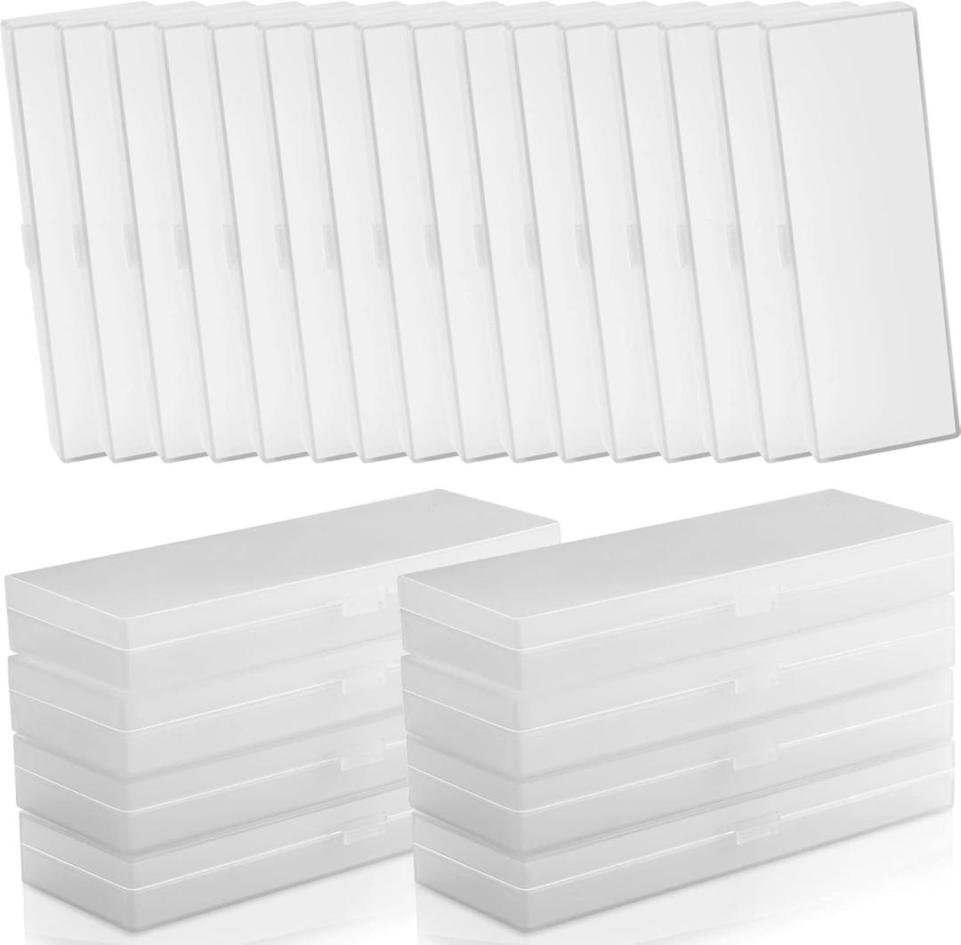Fainne 24 Pcs Plastic Pencil Case Bulk Pencil Boxes Plastic Stationery Case Frosted Pen Box Pen Holder with Hinged Lid Snap Closure for Office Supply(7.09 x 2.36 x 0.98 Inch,White)