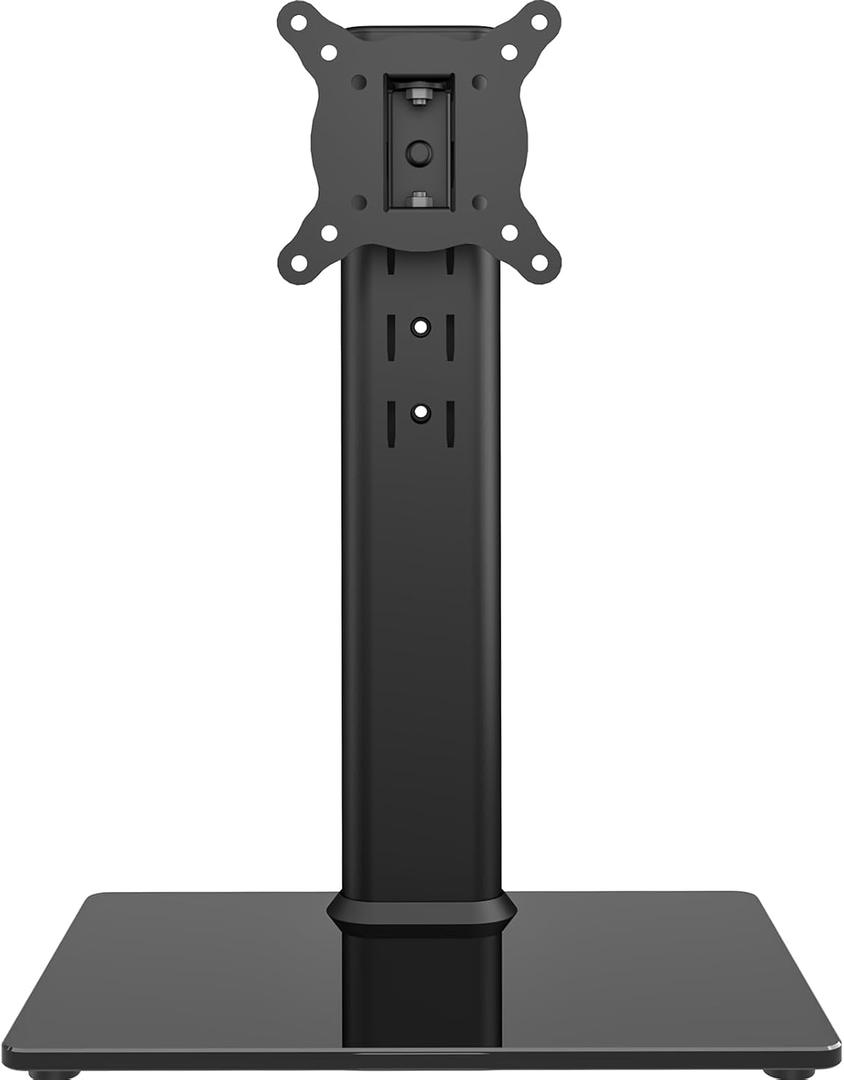 Universal Swivel TV Stand/Base Table Top TV Stand for 13 to 32 inch TVs with 100 Degree Swivel, 4 Level Height Adjustable, Heavy Duty Tempered Glass Base, Holds up to 77lbs, HT07B001