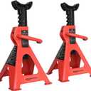 Amazon Basics Steel Jack Auto Stands, 3 Ton (2.7 metric Ton) Capacity, Easy to Use, Adjustable Height, 6,000 lb, 1 Pair, Black and Red
