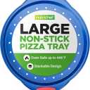 NutriChef 13-Inch Nonstick Pizza Tray - Round Carbon Steel Non-Stick Pizza Baking Pan with Perforated Holes, Premium Bakeware Pizza Screen with Silicone Grip Handles, Dishwasher Safe - Blue