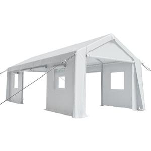 IDEALHOUSE 12x20 FT Heavy Duty Carport Canopy - Portable Garage with 6 Doors (4 Roll-Up + 2 Side), Waterproof All-Weather Shelter for Pickup Trucks & Boats (White)