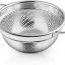 P&P CHEF Colander Strainer Stainless Steel 3 Quart, Metal Micro-Perforated Colander for Kitchen Food, Ideal for Rinsing Washing Draining, Dishwasher Safe, Shiny Silver, 1PC