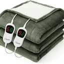 Homemate Electric Heated Blanket Queen - 84"x90" Heating Bed Blankets Throw with 10 Heating Levels 8 Hours Auto Off Fast Heating Over-Heated Protection Ultra Soft Warm Flannel ETL Certified Green